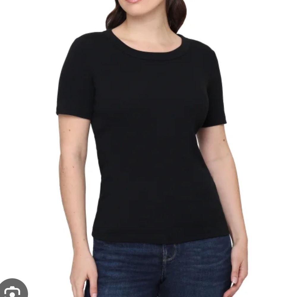 Tahari Cotton Ribbed Tee Shirt - Black